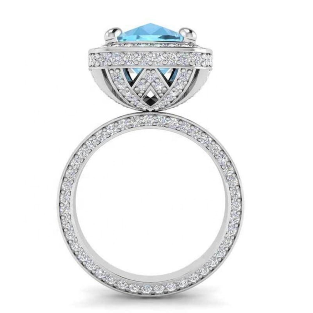 925 Silver Plated Princess Sea Blue Aquamarine Ring Fb16fa1050 27$